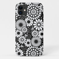 Retro noir fleurs blanches iPhone 5 Coque