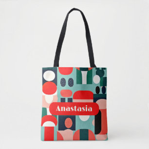Retro Nordic Pattern on Aqua Green Tote Bag