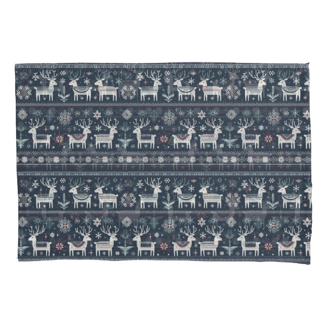 Retro Nordic Reindeer Pattern Pillowcase (Front)