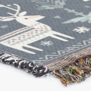 Retro Nordic Reindeer pattern Throw Blanket