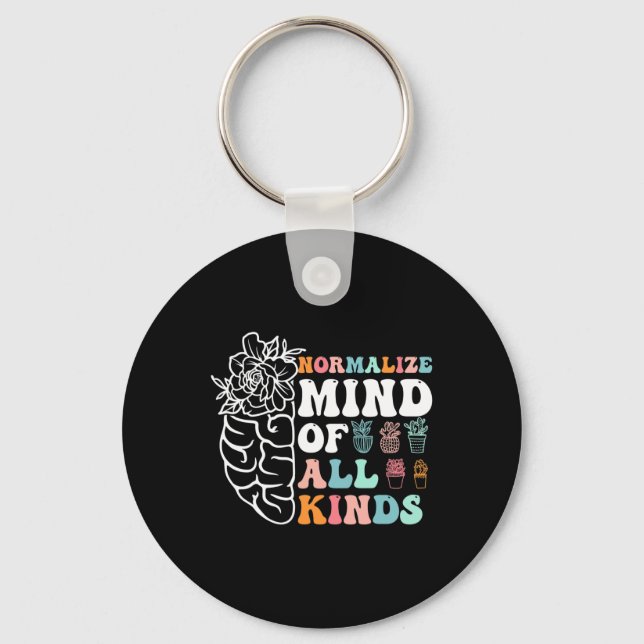 Retro Normalize Mind Of All Kinds Autism Awareness Keychain (Front)