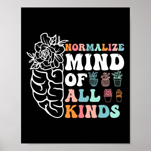 Retro Normalize Mind Of All Kinds Autism Awareness Poster (Front)