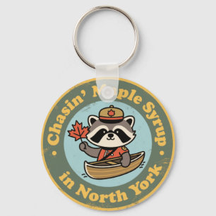 Retro North York Raccoon Canoe Keychain
