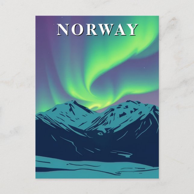 Retro Norway Northern Lights Aurora Borealis Postcard (Front)