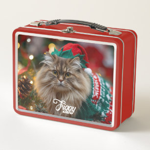 Retro Norwegian Forest Cat Christmas Personalized Metal Lunch Box