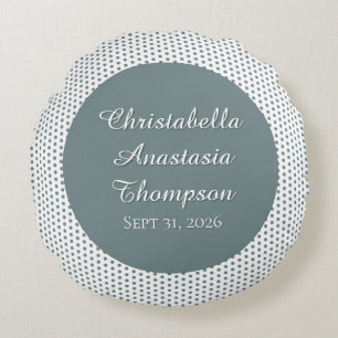 Retro Nostalgic Green Polka Dot Birth Stats Round Pillow