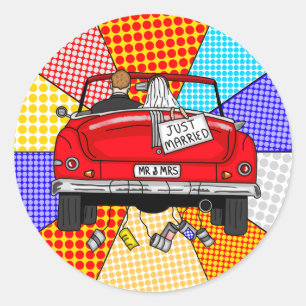Retro Nostalgic Mr & Mrs   Just Got Married   Classic Round Sticker