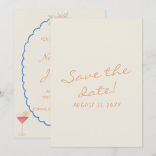 Retro Nouveau Art Hand Drawn Destination Wedding Save The Date