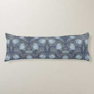 Retro Nouveau Tulips in blue and pewter Body Pillow