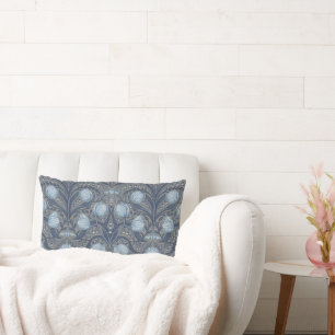 Retro Nouveau Tulips in blue and pewter Lumbar Pillow