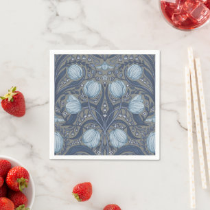 Retro Nouveau Tulips in blue and pewter Napkin