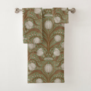 Retro Nouveau Tulips in orange and teal Bath Towel Set