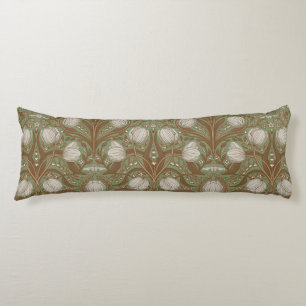 Retro Nouveau Tulips in orange and teal Body Pillow