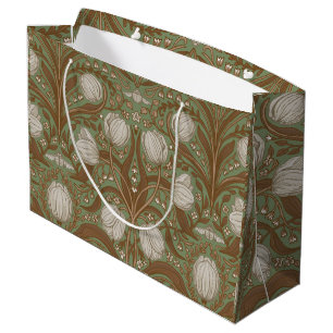Retro Nouveau Tulips in orange and teal Large Gift Bag