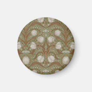 Retro Nouveau Tulips in orange and teal Magnet