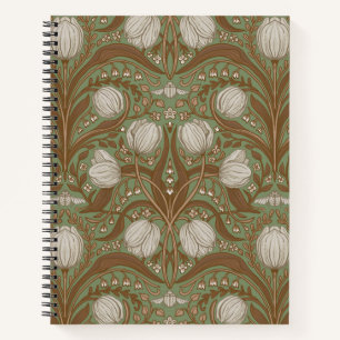 Retro Nouveau Tulips in orange and teal Notebook