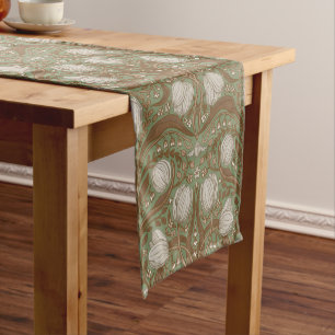Retro Nouveau Tulips in orange and teal Short Table Runner