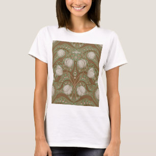 Retro Nouveau Tulips in orange and teal T-Shirt