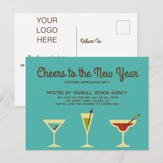 Retro Nouvel An Soirée Invitation d'affaires (Devant / Derrière)