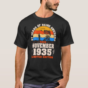 Retro November 1935 87 Year Old Fishing  87th Birt T-Shirt