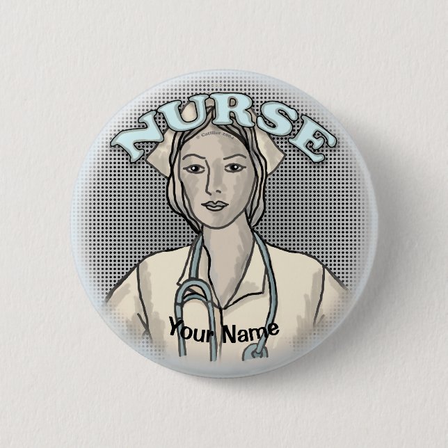 Retro nurse  2 inch round button (Front)