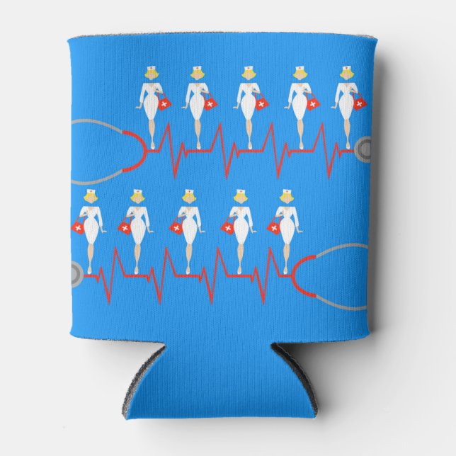 Retro Nurse Customizable Can Cooler (Front)