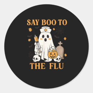 Retro Nurse Ghost Halloween Vaccine Say Boo To The Classic Round Sticker