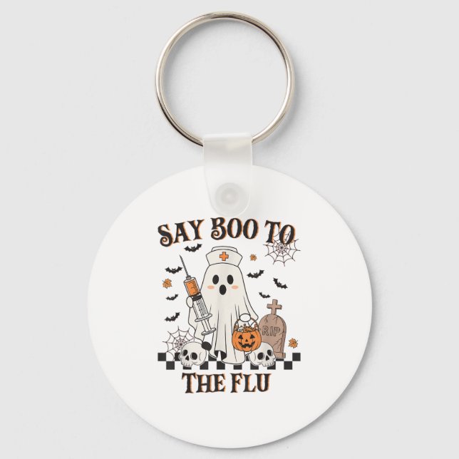 Retro Nurse Ghost Halloween Vaccine Say Boo To The Keychain (Front)