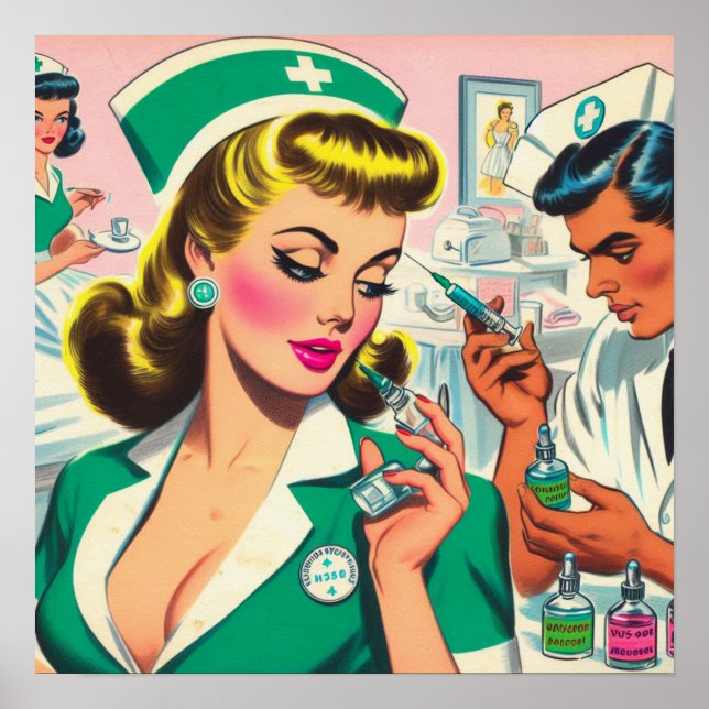 Retro Nurse Girl Illustration Poster (Front)
