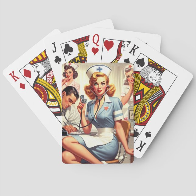 Retro Nurse Illustration Playing Cards (Back)