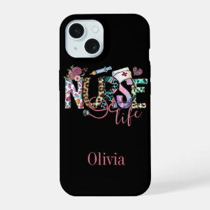 Retro Nurse Life Typography Personalized iPhone 15 Case