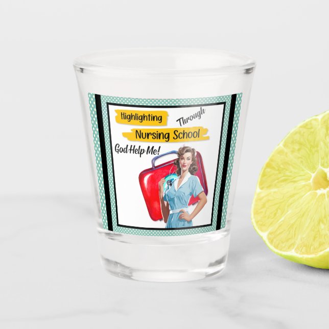 Retro Nurse Pinup_ Nursing Notes Shot Glass (Front)