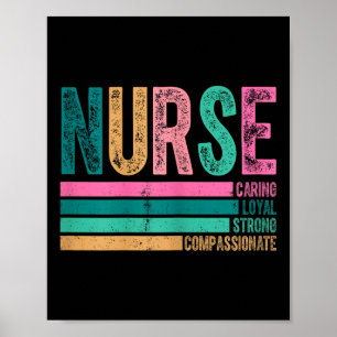 Retro Nurse Traits Design Caring Loyal Strong  Poster