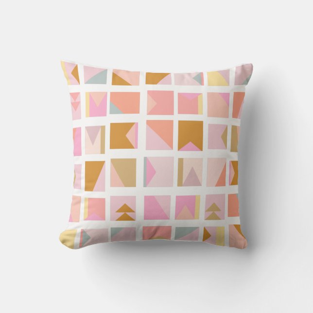 Retro Nursery Decor Geometric Pink Pastel Cute Throw Pillow (Front)