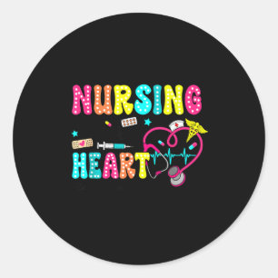 Retro Nursing Is A Work Of Heart Restorative Aide Classic Round Sticker