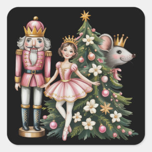 Retro Nutcracker Scene Vintage Christmas Matching Square Sticker