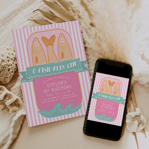 Retro O-Fish-Ally One Sardine Girls 1st Birthday Invitation