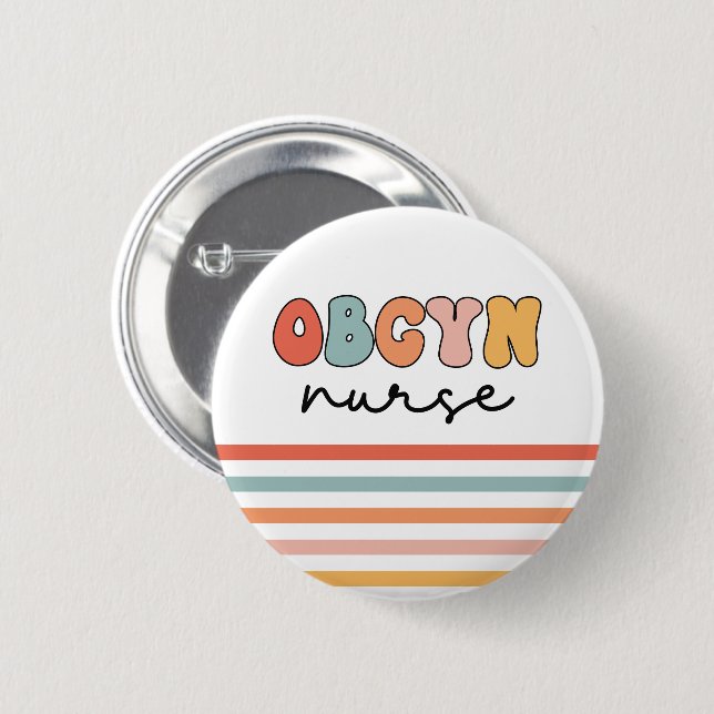 Retro OBGYN Nurse 2 Inch Round Button (Front & Back)