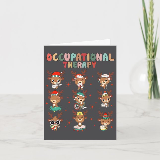 Retro Occupational Therapy Christmas Reindeers Ot  Card (Front)