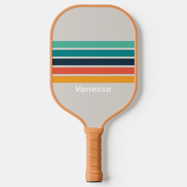 Retro Ocean Rainbow Across Striping with Name Pickleball Paddle (Front)