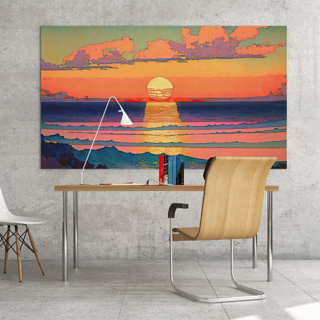Retro Ocean Sunset Illustration Ai Art Poster (Creator Uploaded)