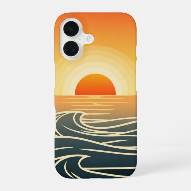 Retro Ocean Sunset Waves iPhone 16 Case (Back)