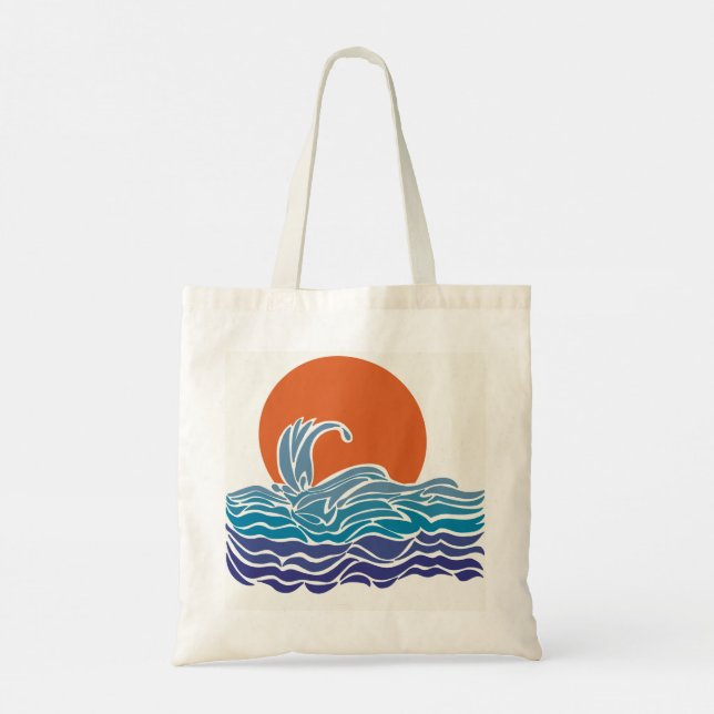 Retro ocean waves & sunset tote bag (Back)