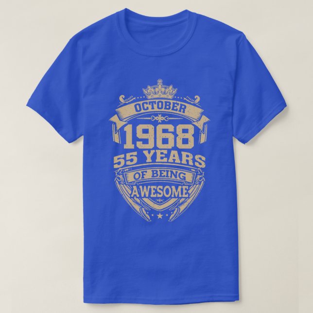 Retro October 1968 55 Years Of Being Awesome 55th  T-Shirt (Design Front)