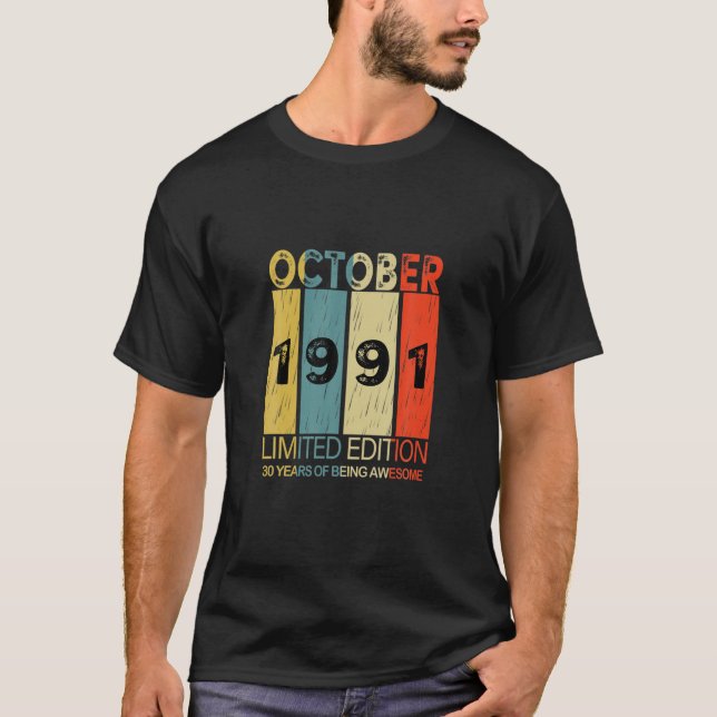 Retro October 1991 30 Years Of Being Awesome T-Shirt (Front)