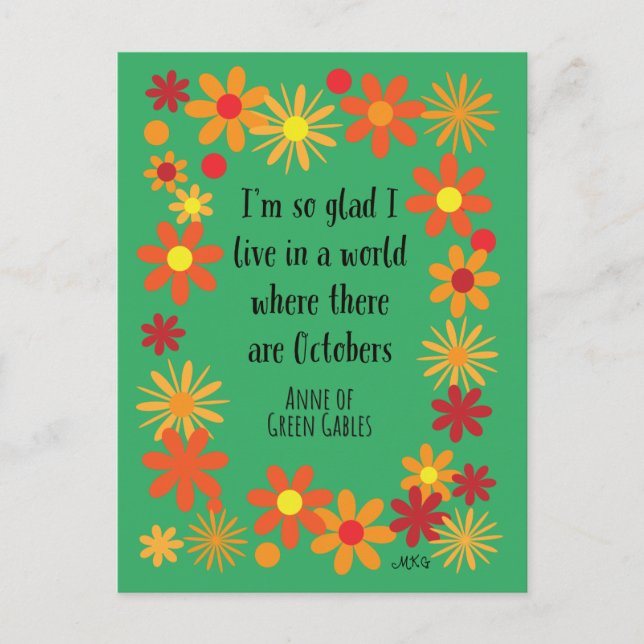 Retro October Anne of Green Gables Fall Floral Postcard (Front)
