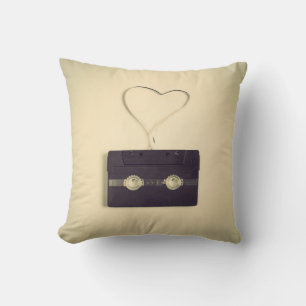 Retro off white cassette pattern love to customize throw pillow