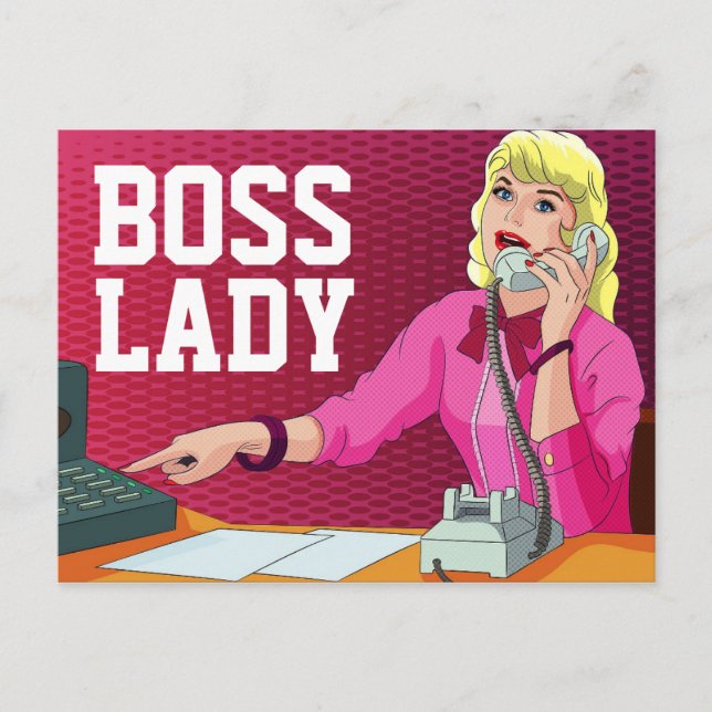 RETRO OFFICE BOSS LADY POSTCARD (Front)