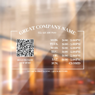 Retro Office Opening Time, Business QR Code Window Cling