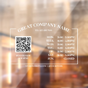 Retro Office Opening Time, Business QR Code Window Window Cling